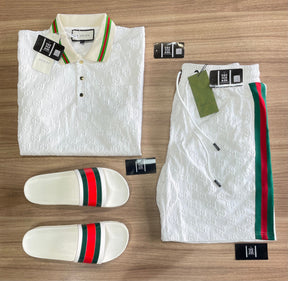 Conjunto Gucci  (Promoção Esquenta Black Friday) [CAMISA + BERMUDA + CHINELO])