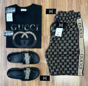 Conjunto de Grife Gucci All Black  (Promoção Esquenta Black Friday) [CAMISA + BERMUDA + CHINELO])