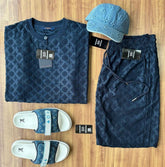 Conjunto Grife - Louis Vuitton  Azul (Promoção Esquenta Black Friday) [CAMISA + BERMUDA + BONÉ + CHINELO]