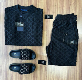 Conjunto Louis Vuitton Black (Promoção Esquenta Black Friday) [CAMISA + BERMUDA + CHINELO]