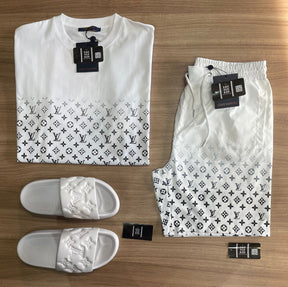 Conjunto Louis Vuitton Blue (Promoção Esquenta Black Friday) [CAMISA + BERMUDA + CHINELO]