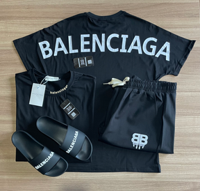 Conjunto Grife - Balenciaga (Promoção Esquenta Black Friday) [CAMISA + BERMUDA + BONÉ + CHINELO