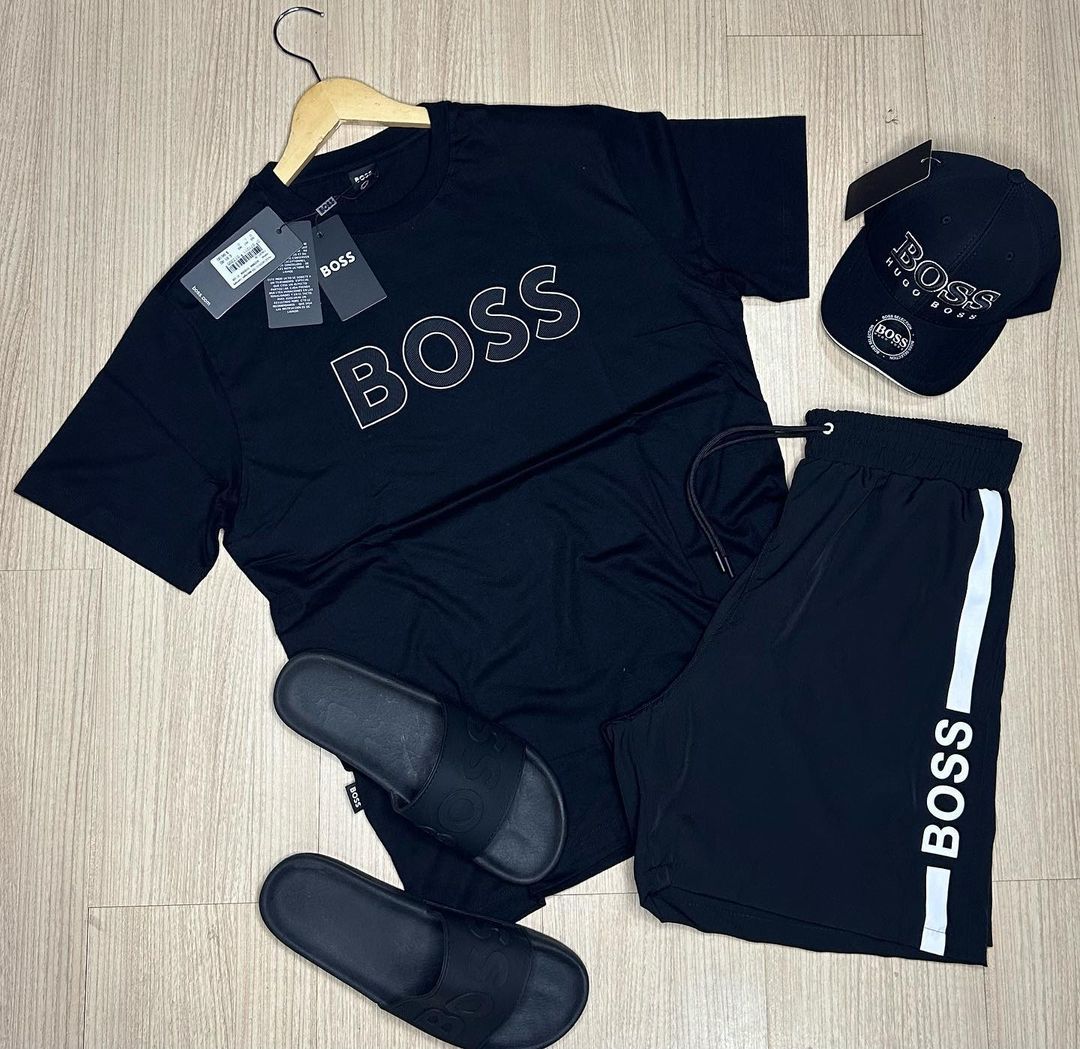 KIT BOSS AZUL MARINHO  ( CAMISA+SHORT+CHINELO+BONÉ) PREÇO DE ATACADO