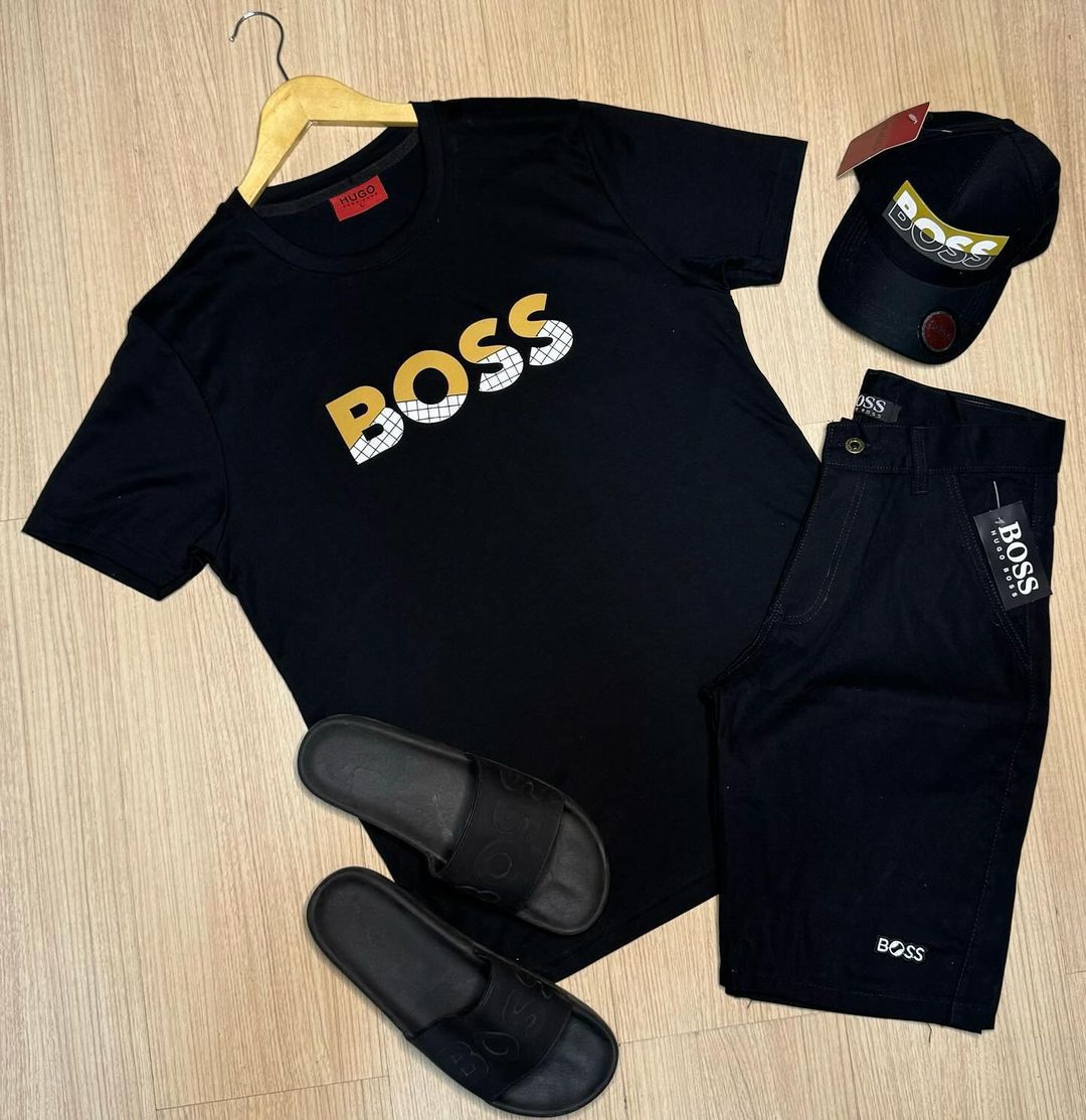 KIT BOSS COMPLETO ( CAMISA+SHORT+CHINELO+BONÉ) PREÇO DE ATACADO