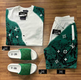 Conjunto Louis Vuitton Green (Promoção Esquenta Black Friday) [CAMISA + BERMUDA + CHINELO]