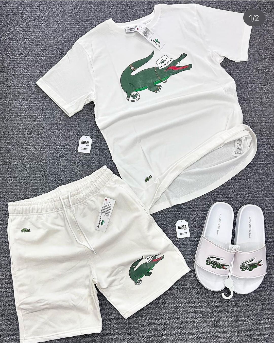 CONJUNTO  LACOSTE WHITE   ( CAMISA+SHORT+CHINELO) PROMO ESQUENTA BLACK FRIDAY