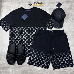 Conjunto Louis Vuitton Blue (Promoção Esquenta Black Friday) [CAMISA + BERMUDA + CHINELO]